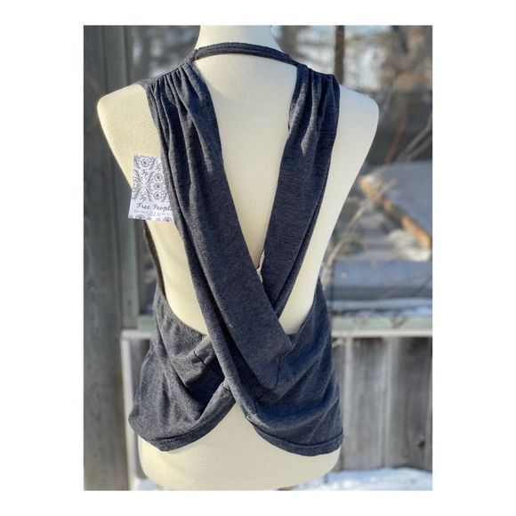 Free People No Sweat Tank Asphalt Grey XS NWT Criss-Cross Back - Picture 2 of 16